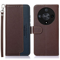 Leather Case Stands Flip Cover Holder A09D for Huawei Honor X9b 5G Brown