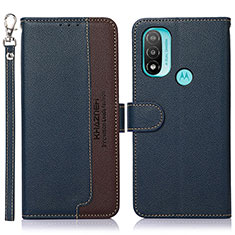 Leather Case Stands Flip Cover Holder A09D for Motorola Moto E30 Blue