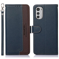 Leather Case Stands Flip Cover Holder A09D for Motorola Moto E32 Blue