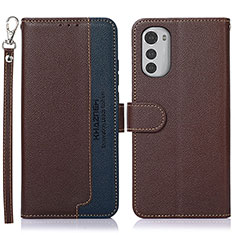 Leather Case Stands Flip Cover Holder A09D for Motorola Moto E32 Brown