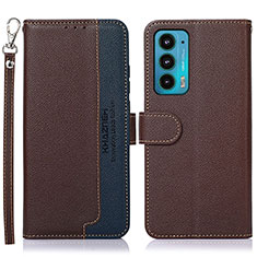 Leather Case Stands Flip Cover Holder A09D for Motorola Moto Edge 20 5G Brown