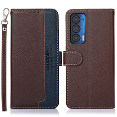 Leather Case Stands Flip Cover Holder A09D for Motorola Moto Edge (2021) 5G Brown