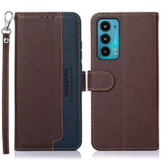 Leather Case Stands Flip Cover Holder A09D for Motorola Moto Edge Lite 5G Brown