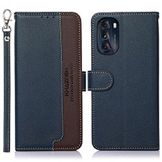 Leather Case Stands Flip Cover Holder A09D for Motorola Moto G 5G (2022) Blue