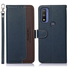 Leather Case Stands Flip Cover Holder A09D for Motorola Moto G Pure Blue