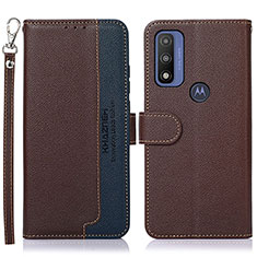 Leather Case Stands Flip Cover Holder A09D for Motorola Moto G Pure Brown