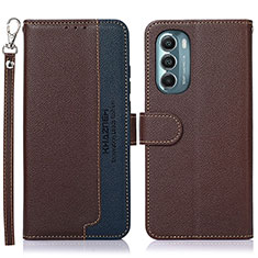 Leather Case Stands Flip Cover Holder A09D for Motorola Moto G Stylus (2022) 4G Brown