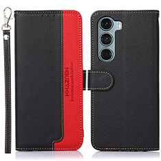 Leather Case Stands Flip Cover Holder A09D for Motorola Moto G200 5G Black