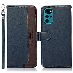 Leather Case Stands Flip Cover Holder A09D for Motorola Moto G22 Blue