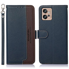 Leather Case Stands Flip Cover Holder A09D for Motorola Moto G32 Blue