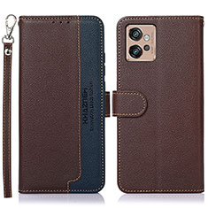 Leather Case Stands Flip Cover Holder A09D for Motorola Moto G32 Brown