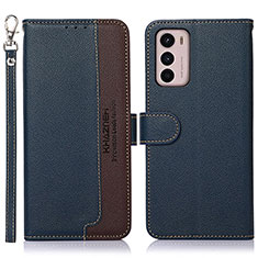 Leather Case Stands Flip Cover Holder A09D for Motorola Moto G42 Blue