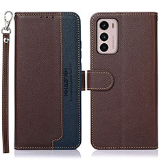 Leather Case Stands Flip Cover Holder A09D for Motorola Moto G42 Brown
