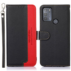 Leather Case Stands Flip Cover Holder A09D for Motorola Moto G50 Black