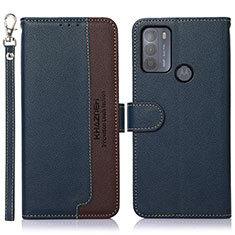Leather Case Stands Flip Cover Holder A09D for Motorola Moto G50 Blue