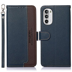 Leather Case Stands Flip Cover Holder A09D for Motorola MOTO G52 Blue