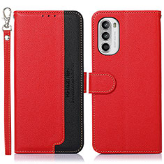 Leather Case Stands Flip Cover Holder A09D for Motorola MOTO G52 Red