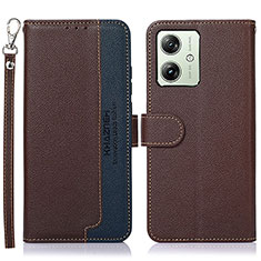 Leather Case Stands Flip Cover Holder A09D for Motorola Moto G54 5G Brown