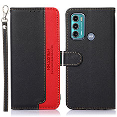 Leather Case Stands Flip Cover Holder A09D for Motorola Moto G60 Black