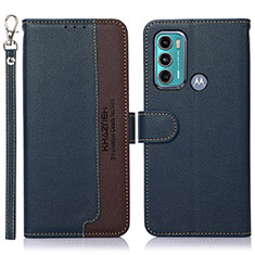 Leather Case Stands Flip Cover Holder A09D for Motorola Moto G60 Blue