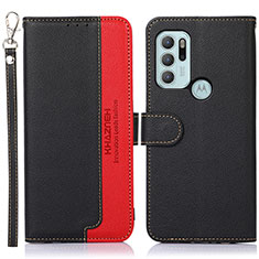 Leather Case Stands Flip Cover Holder A09D for Motorola Moto G60s Black