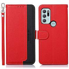 Leather Case Stands Flip Cover Holder A09D for Motorola Moto G60s Red