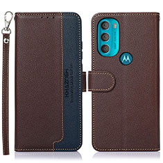 Leather Case Stands Flip Cover Holder A09D for Motorola Moto G71 5G Brown