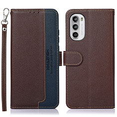 Leather Case Stands Flip Cover Holder A09D for Motorola Moto G82 5G Brown