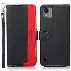 Leather Case Stands Flip Cover Holder A09D for Nokia C110 Black