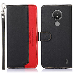 Leather Case Stands Flip Cover Holder A09D for Nokia C21 Black