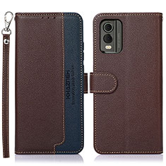 Leather Case Stands Flip Cover Holder A09D for Nokia C210 Brown
