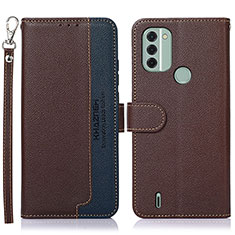 Leather Case Stands Flip Cover Holder A09D for Nokia C31 Brown