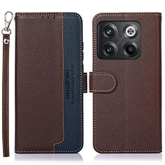 Leather Case Stands Flip Cover Holder A09D for OnePlus 10T 5G Brown