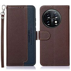 Leather Case Stands Flip Cover Holder A09D for OnePlus 11 5G Brown