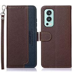 Leather Case Stands Flip Cover Holder A09D for OnePlus Nord 2 5G Brown