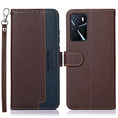 Leather Case Stands Flip Cover Holder A09D for Oppo A16 Brown