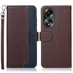 Leather Case Stands Flip Cover Holder A09D for Oppo A18 Brown