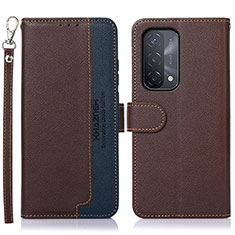 Leather Case Stands Flip Cover Holder A09D for Oppo A54 5G Brown