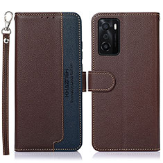 Leather Case Stands Flip Cover Holder A09D for Oppo A55S 5G Brown