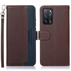 Leather Case Stands Flip Cover Holder A09D for Oppo A56 5G Brown