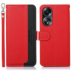 Leather Case Stands Flip Cover Holder A09D for Oppo A58 4G Red