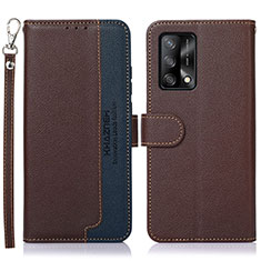 Leather Case Stands Flip Cover Holder A09D for Oppo A74 4G Brown