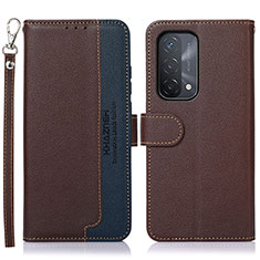 Leather Case Stands Flip Cover Holder A09D for Oppo A74 5G Brown