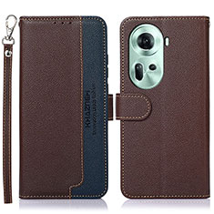 Leather Case Stands Flip Cover Holder A09D for Oppo Reno11 5G Brown