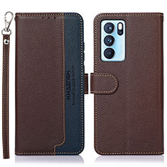 Leather Case Stands Flip Cover Holder A09D for Oppo Reno6 Pro 5G India Brown
