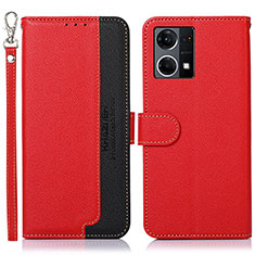 Leather Case Stands Flip Cover Holder A09D for Oppo Reno7 4G Red