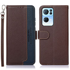 Leather Case Stands Flip Cover Holder A09D for Oppo Reno7 Pro 5G Brown