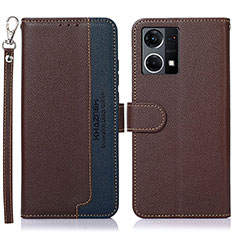 Leather Case Stands Flip Cover Holder A09D for Oppo Reno8 4G Brown