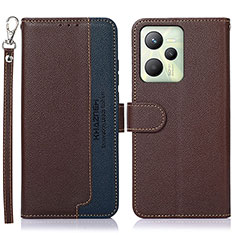 Leather Case Stands Flip Cover Holder A09D for Realme C35 Brown