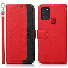 Leather Case Stands Flip Cover Holder A09D for Samsung Galaxy A21s Red